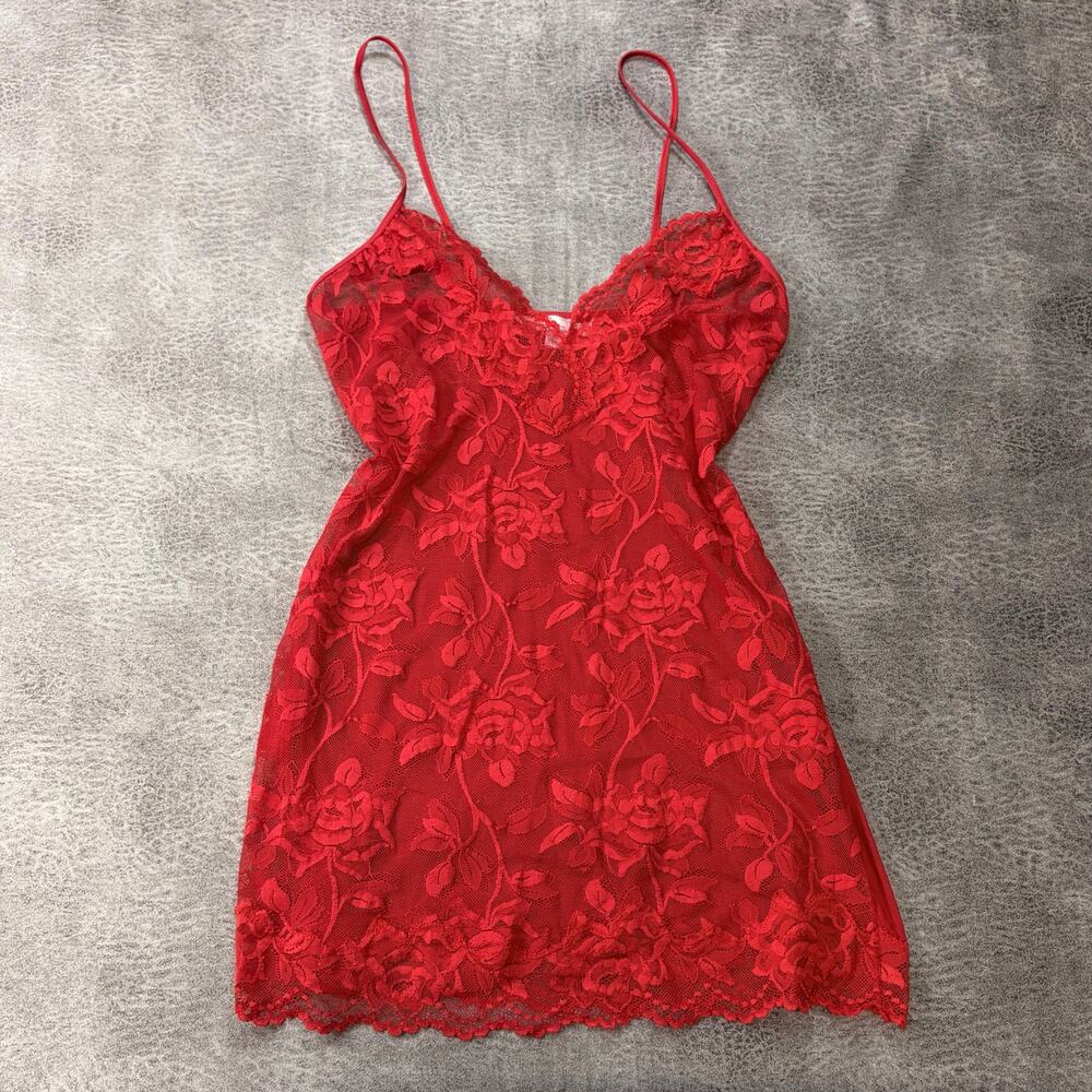 Vintage Victorias Secret Red Lace Slip MIni Dress